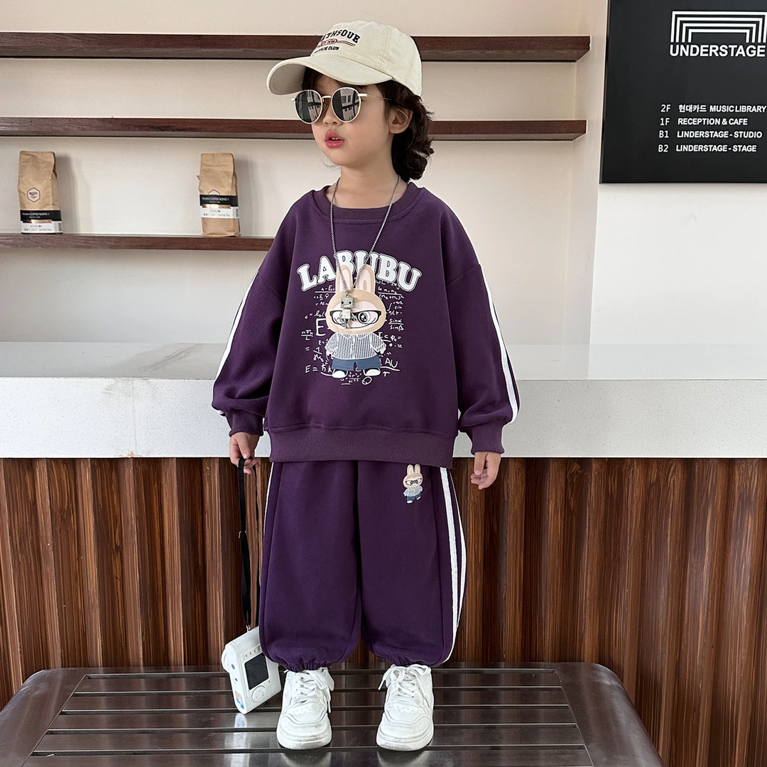 男童秋装套装2025新款儿童装春秋洋气卡通卫衣时髦宝宝运动两件套