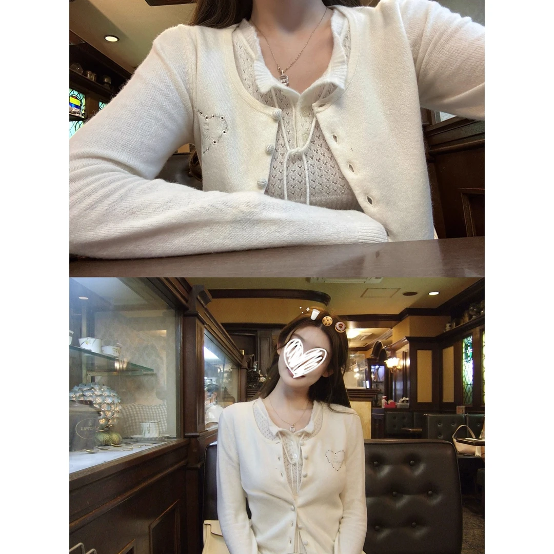 【丘比特】韩系刺绣针织开衫女秋季新款甜美小众吊带背心两件套