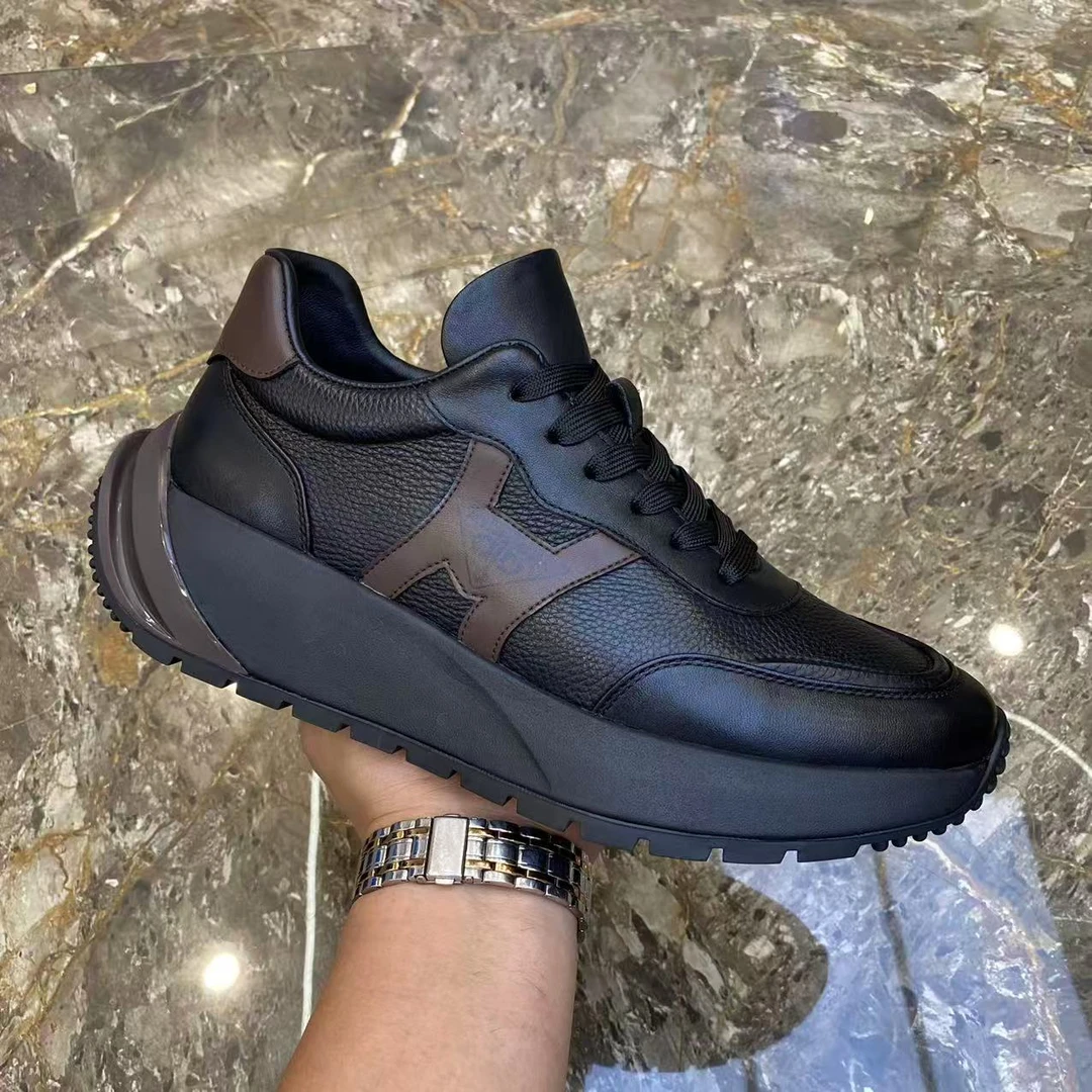 男鞋秋季新款男士韩版时尚纯皮厚底运动休闲鞋舒适百搭潮流皮鞋男