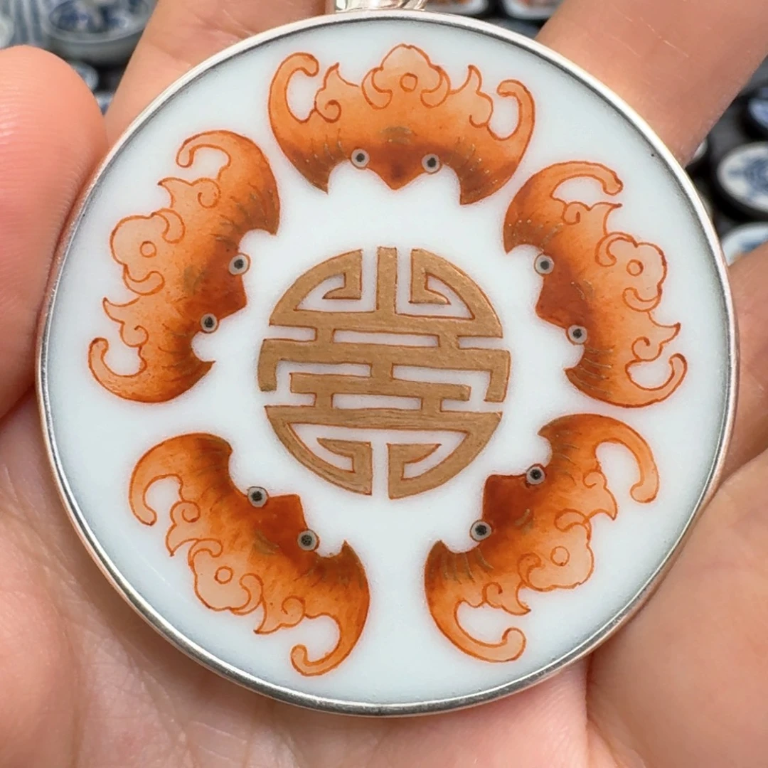 猎***眼瓷片金五福挂件一个