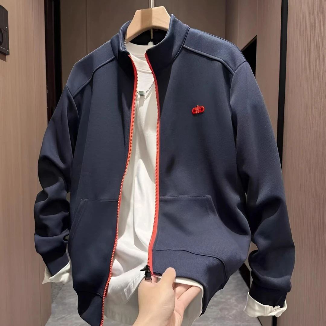 秋季新款潮牌字母刺绣立领外套男高级感痞帅宽松百搭休闲夹克上衣