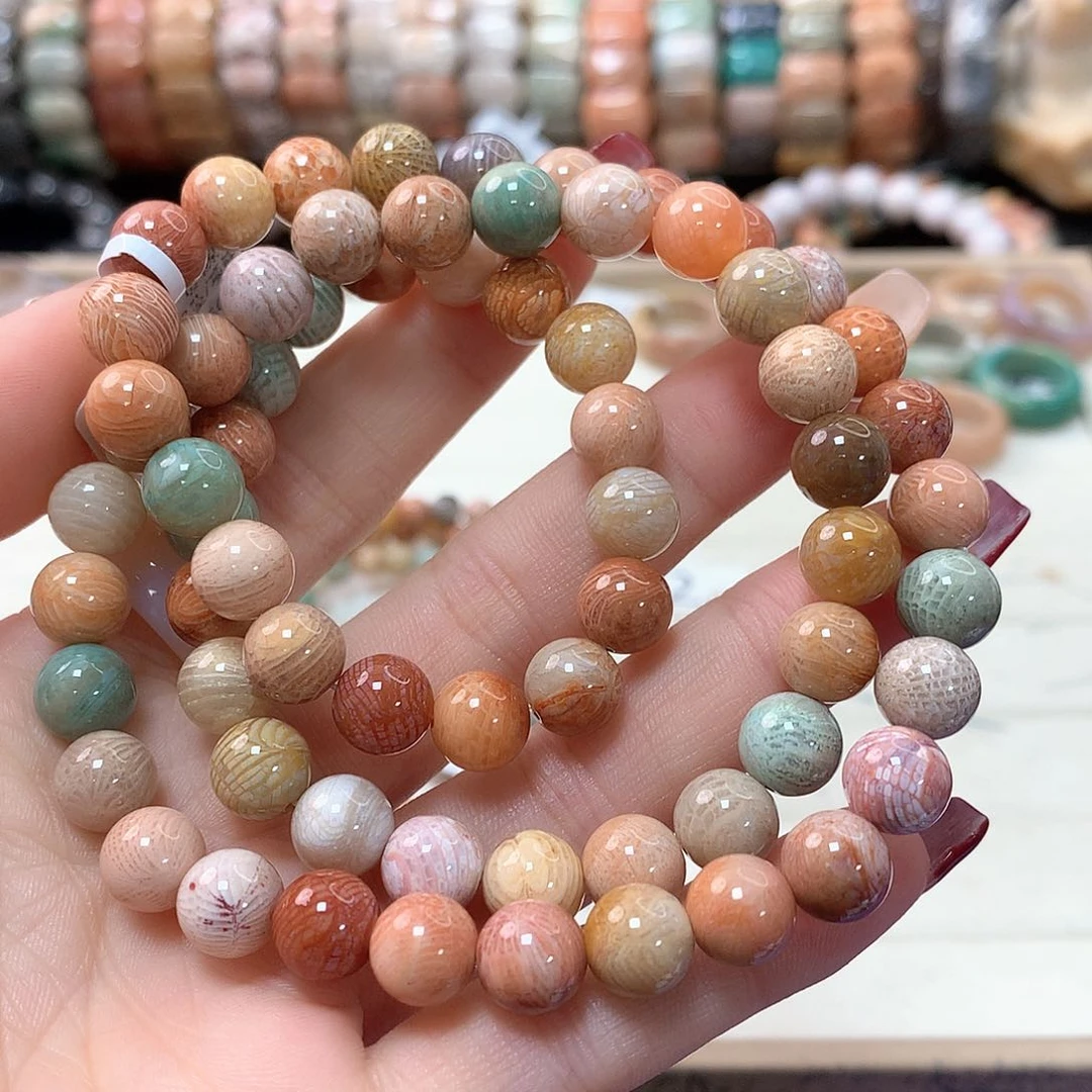 硅化珊瑚（珊瑚玉）手链未镶嵌A*花170