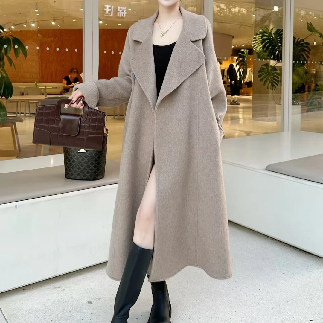 【104】秋冬新款加厚双面绵羊毛大衣女毛呢外套保暖宽松中长款