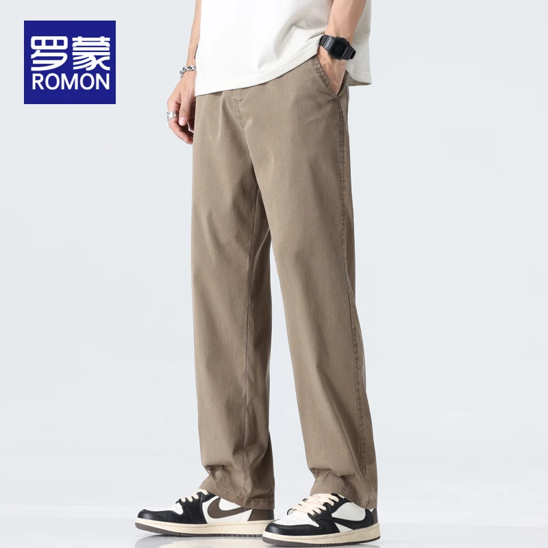 罗蒙男士休闲裤宽松直筒天丝垂感长裤男款夏季薄款潮流透气裤子男