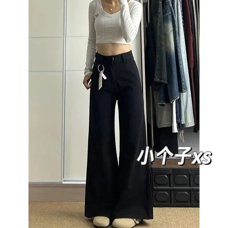 小个子美式辣妹复古简约微喇牛仔裤垂感宽松低腰显瘦百搭直筒裤潮