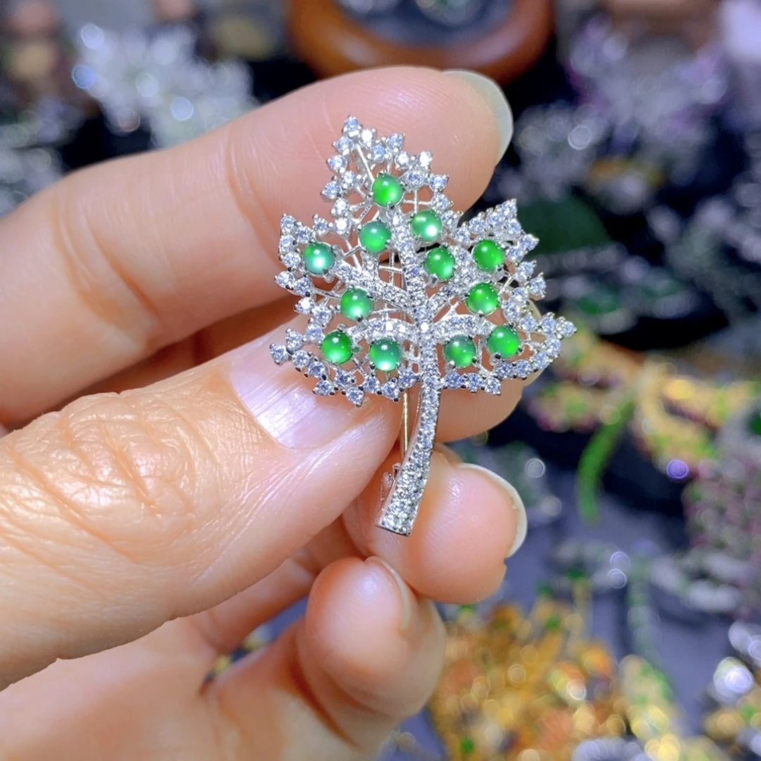 翡翠颈饰银S925镶嵌天然翡翠