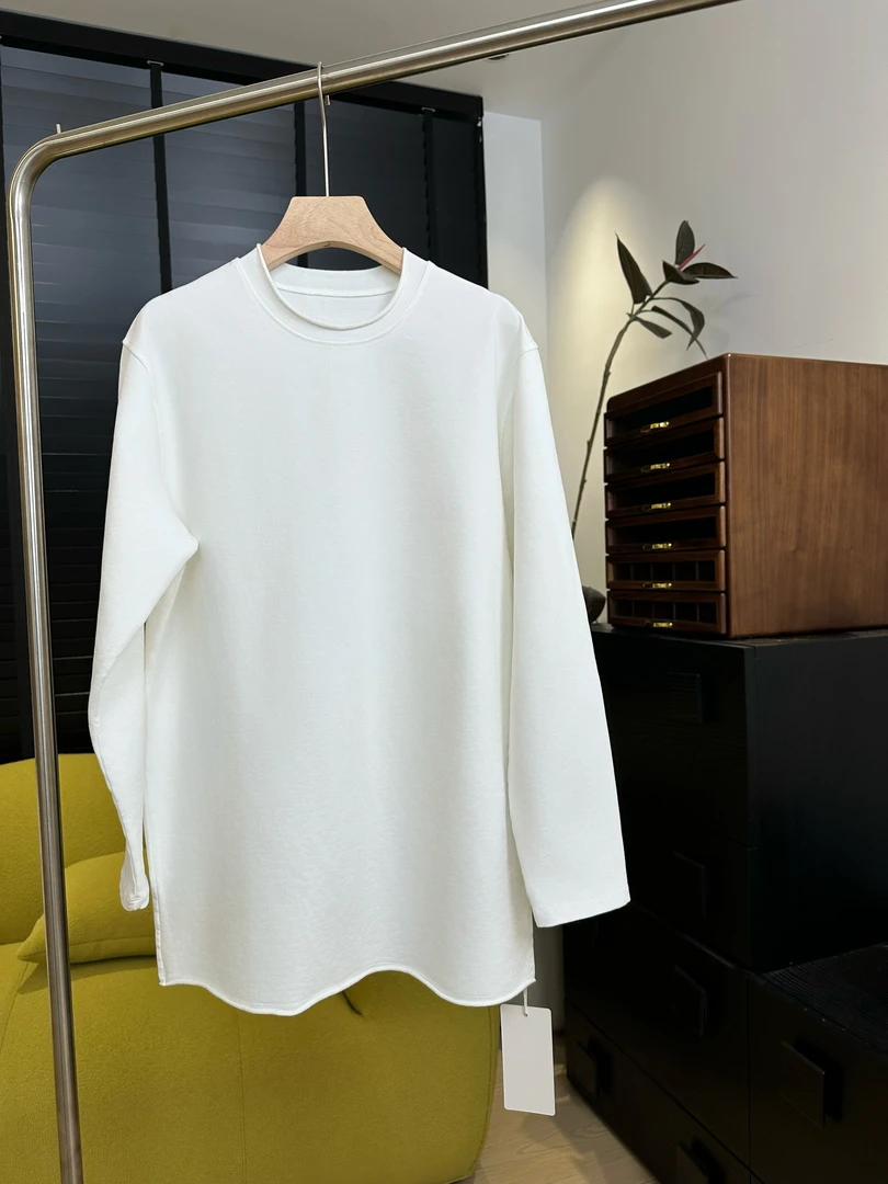 Yun Shen-「圆领卷边水洗长T恤」百搭秋冬柔软舒适宽松遮肉T恤608-O