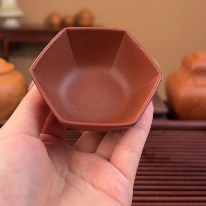 紫砂茶壶红皮龙六方杯60cc