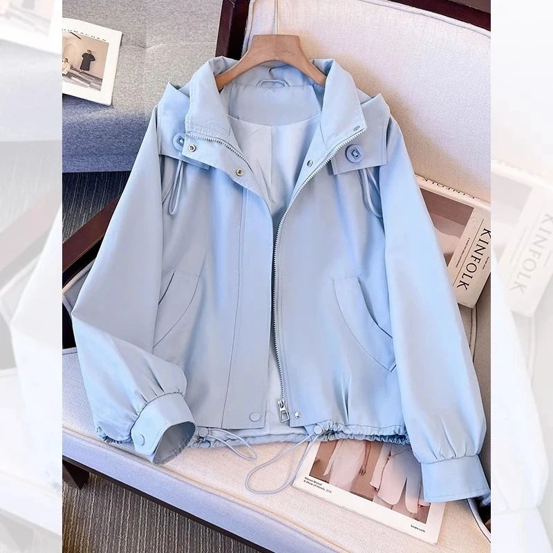 休闲外套女2025新款春秋季短款女装今年流行爆款小个子蓝色冲锋衣