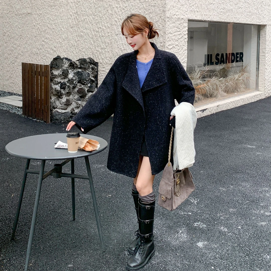 深灰色时尚流星雨双面呢外套女秋冬2025新款中长款超洋气加厚大衣