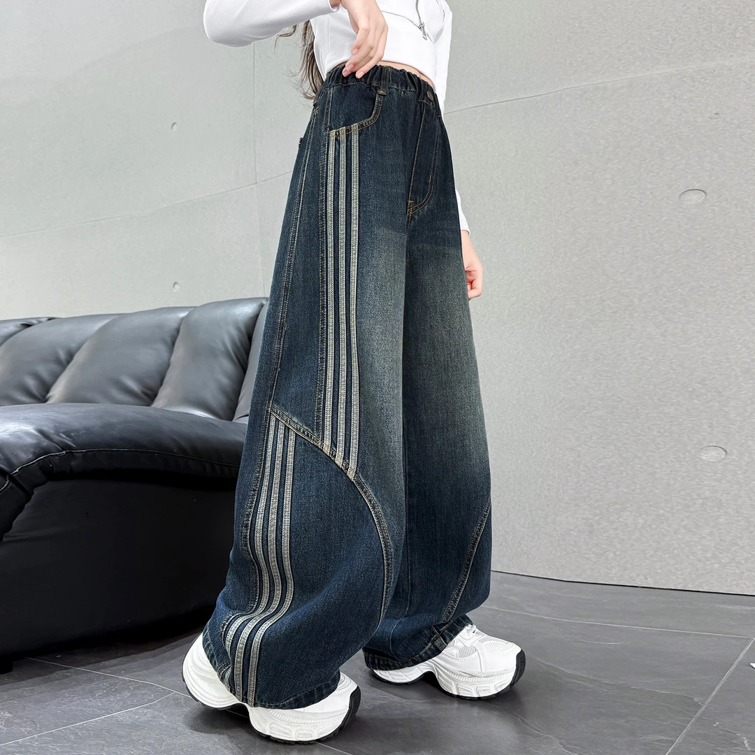 女童春秋款裤子2025新款中大童洋气秋季牛仔裤休闲弯刀裤老爹裤子