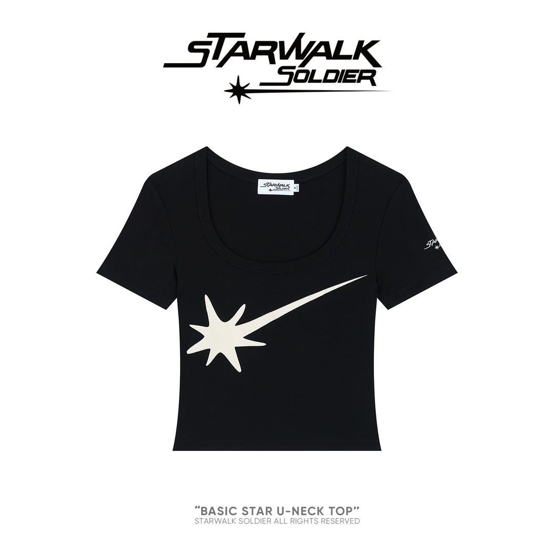 STARWALK SOLDIER基础修身U领流星短袖正肩收腰t恤2025夏新款显瘦