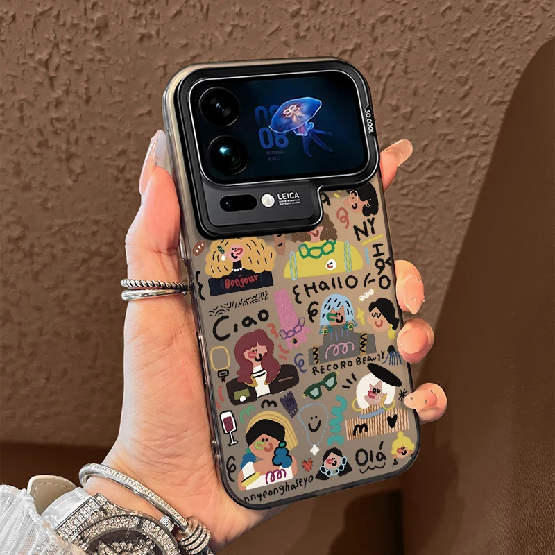 涂鸦女孩适用小米17promax手机壳大孔17pro防摔可爱17保护套简约