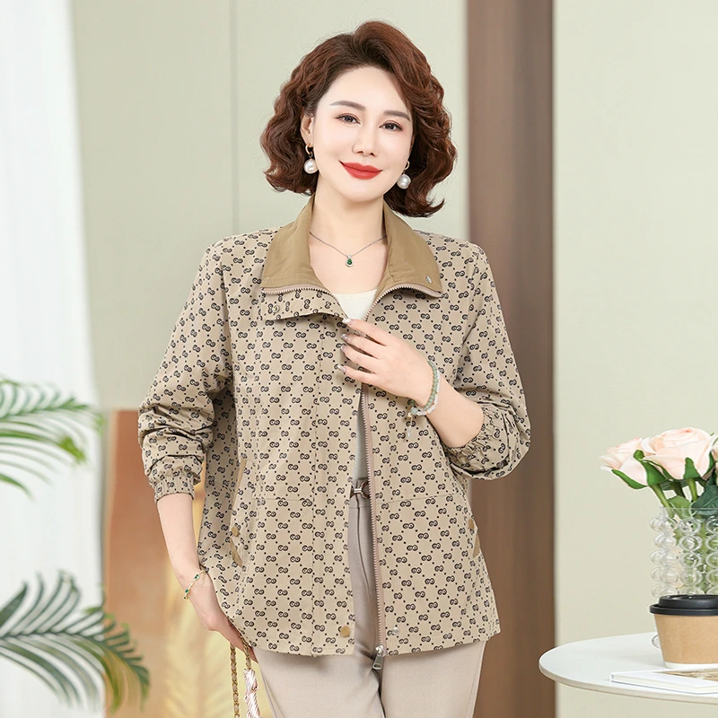 漂亮妈妈春装短款外套2025新款中年女士春秋时尚洋气休闲宽松夹克