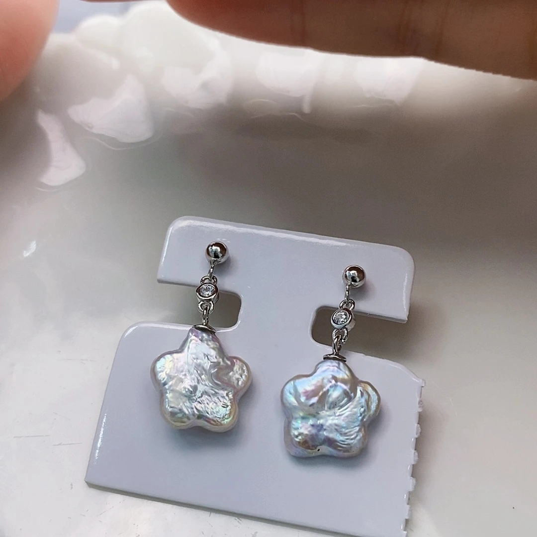银S925镶嵌特价极光耳饰淡水珍珠
