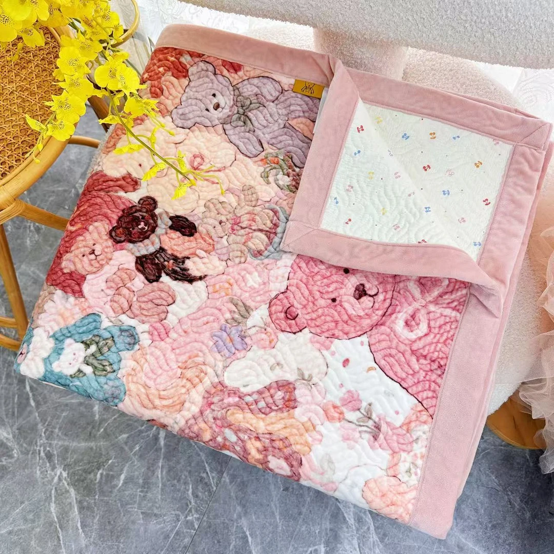 秋冬新品-纯棉全棉绒棉款秋冬加厚床盖盖毯-正面纯棉背面加绒