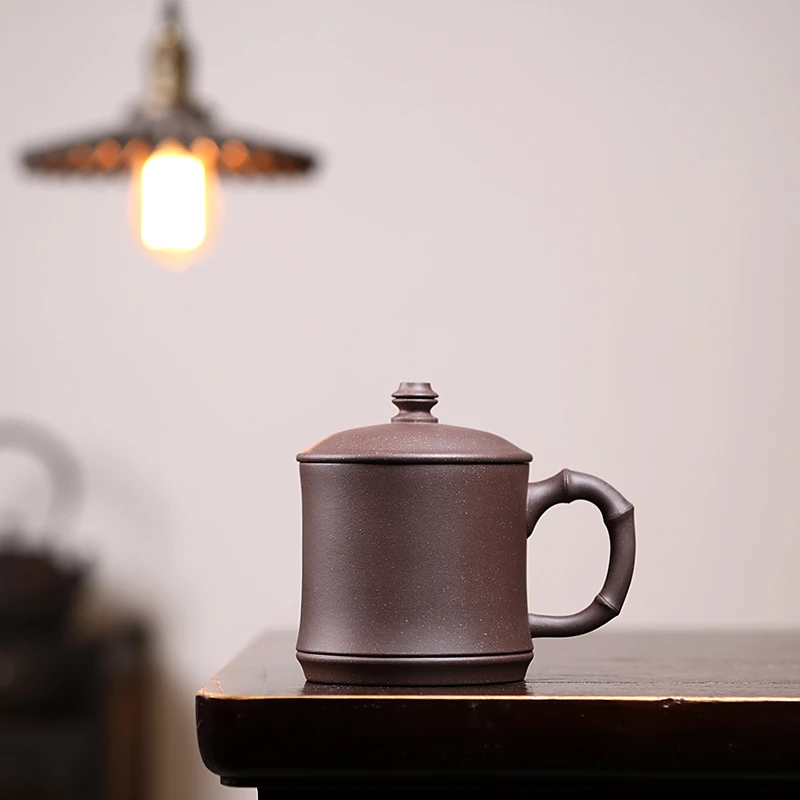 尾单微瑕雪涓宜兴原矿紫砂雅竹盖杯泡茶450cc左右