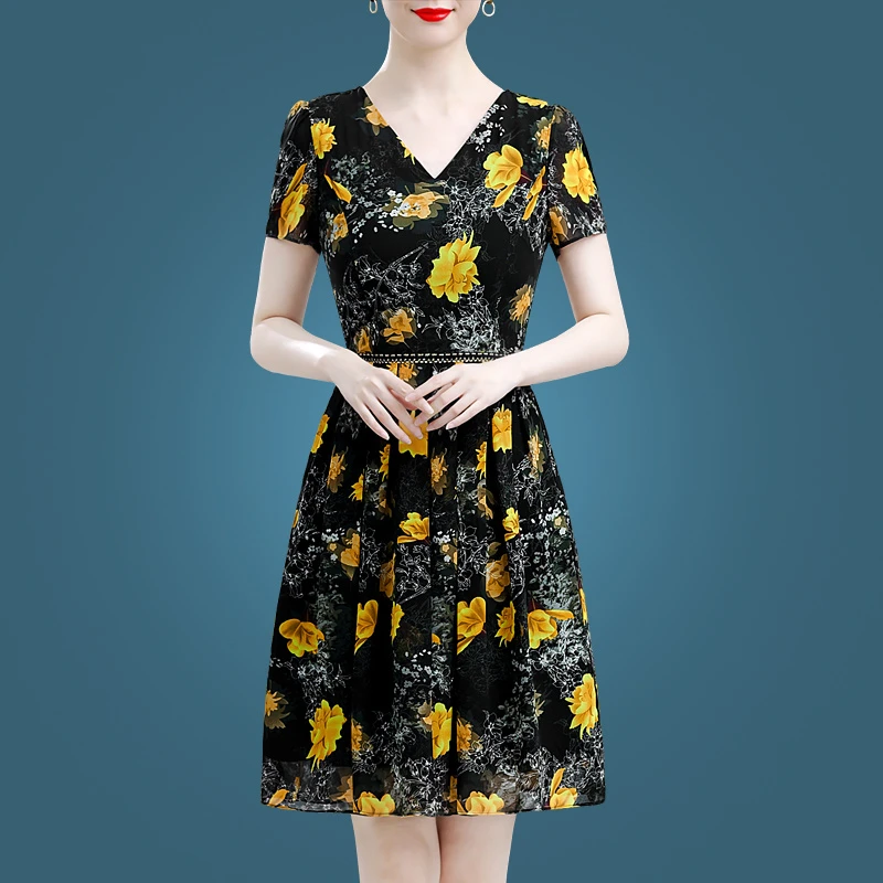 【断码清仓】10051夏季雪纺新款夏天裙子气质碎花洋气连衣裙女士