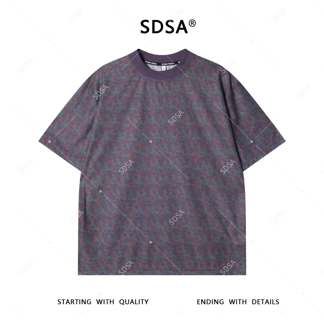 夏季高级感新款男士美式复古彩色短袖T恤宽松圆领时尚轻奢上衣