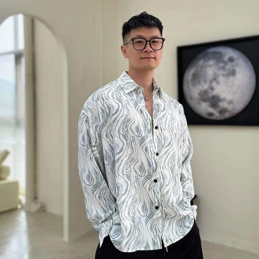 陆星家【波浪】夏季衬衫外套薄款休闲长袖男士男生百搭潮流C153