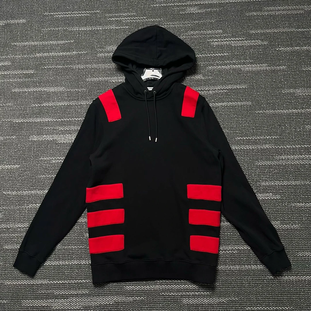 99新 Givenchy/纪梵希 红线条黑色连帽卫衣/尺码XS码