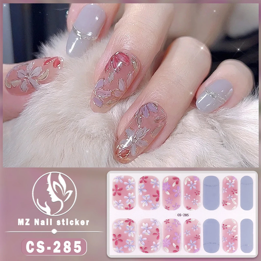 【285】香芋紫粉小花气质显白温柔防水凝胶美甲贴免烤灯cs