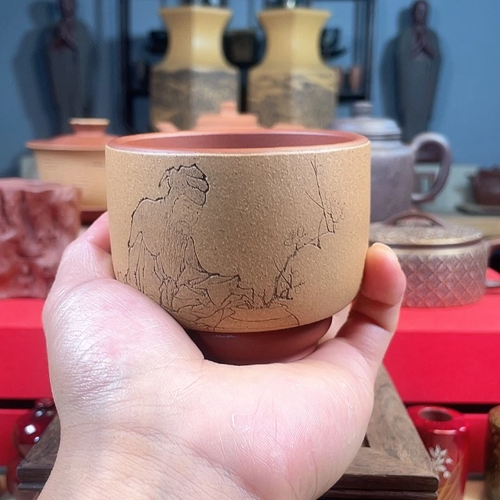 茶杯紫砂四爱杯花泥