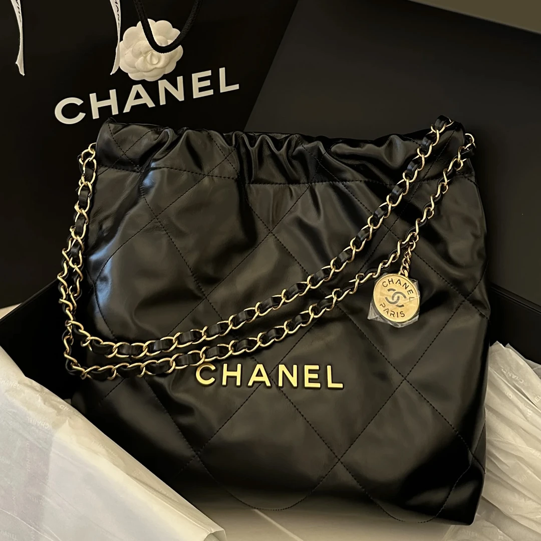 99新 Chanel/香奈儿 黑金22bag小号垃圾袋单肩包/C1799