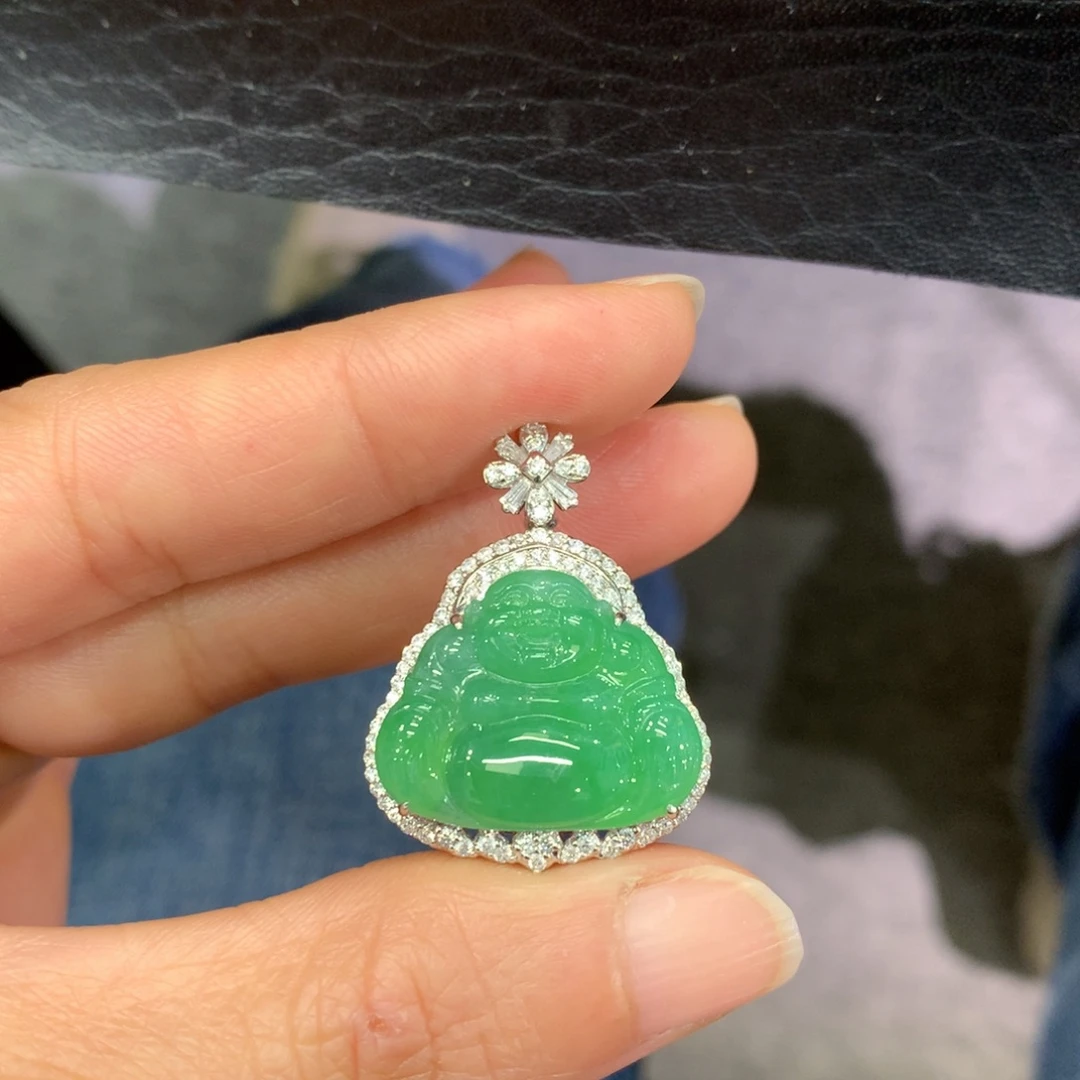 翡翠18K金镶嵌吊坠(不含链)