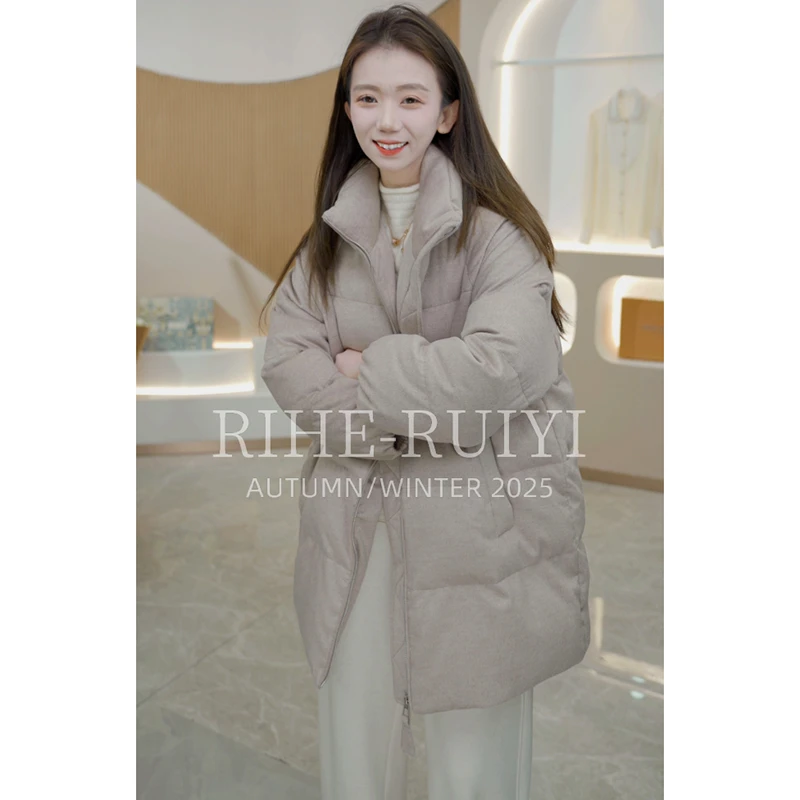 R H 【麻薯】复古质感轻奢老钱气质显瘦羊毛白鹅绒羽绒服2592