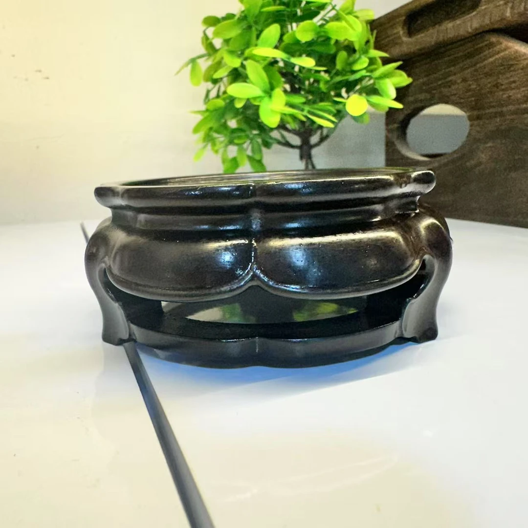 黑檀木11海棠花瓣型整料一木挖精品壶承盆景底座