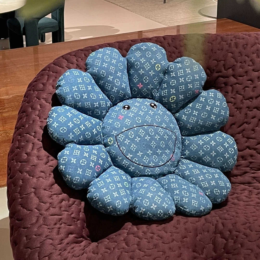 ins风太阳花水洗牛仔抱枕沙发客厅椅垫飘窗坐垫花瓣靠垫床头靠枕