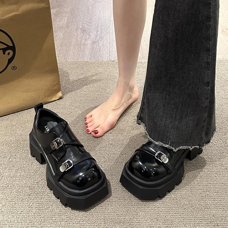 2025春季新款英伦风复古大头乐福单鞋女粗跟厚底百搭配裙子小皮鞋