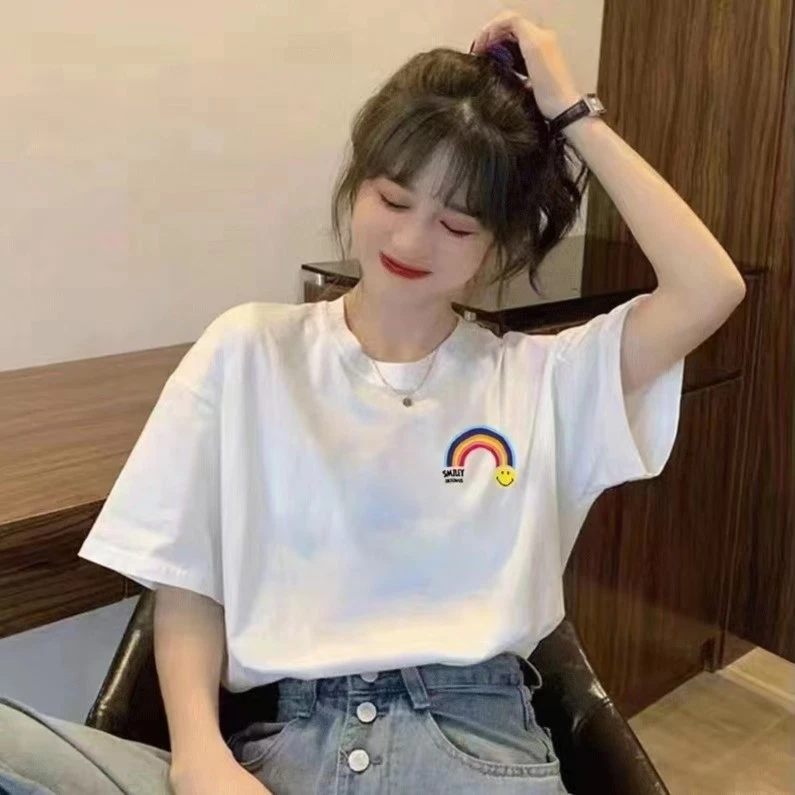 【清理库存，捡漏】短袖t恤白色打底衫夏季新款宽松印花上衣半袖体恤