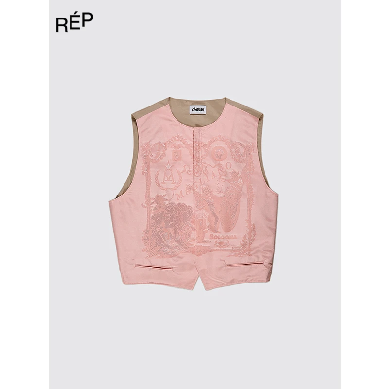 REP-MAGLIANO设计师品牌粉色拼接图案背心 25FW秋冬新品