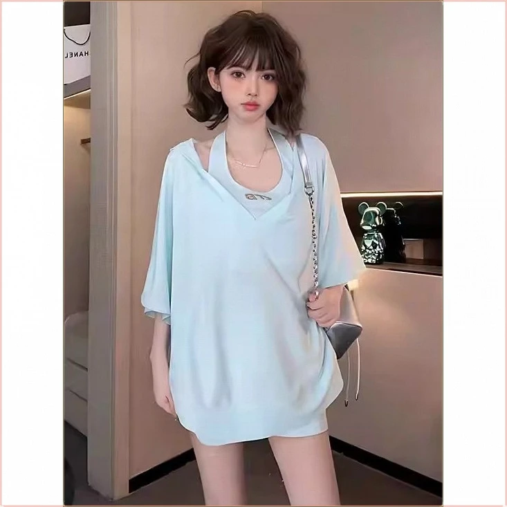 薄荷曼波夏日多巴胺套装上衣背心短裤超仙显瘦小个子爆款