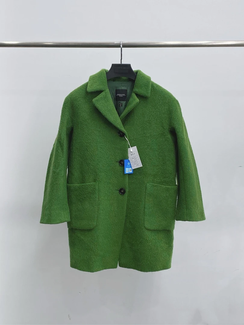 99新 MaxMara sm12047367  绿色羊绒大衣 34码