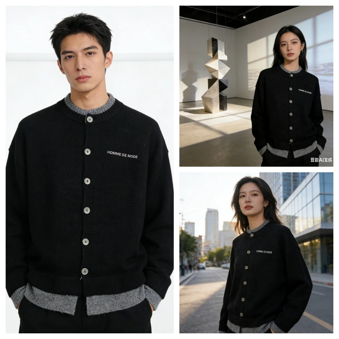 假两件保暖秋冬季撞色开衫针织毛衣针织衫秋季休闲10-925