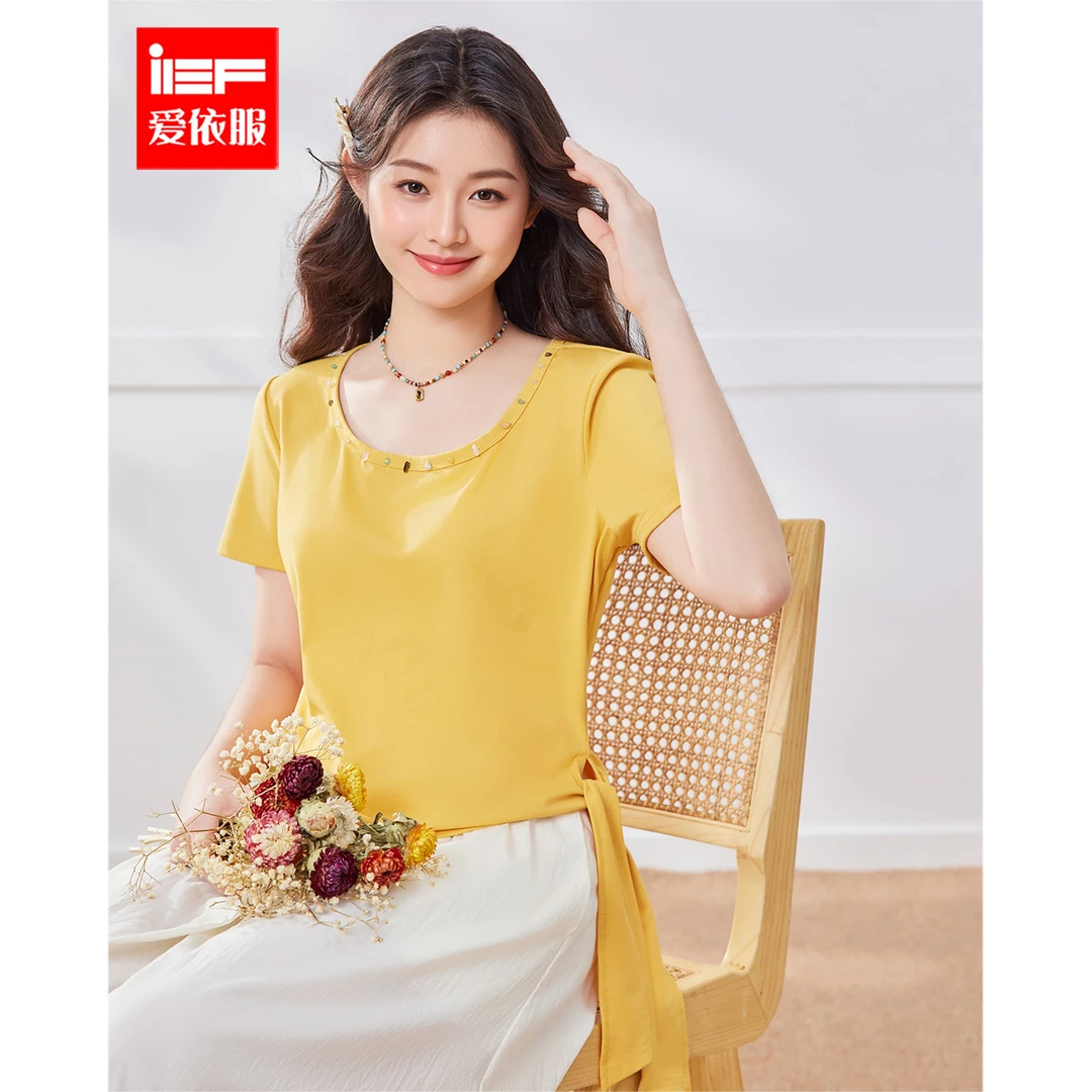 IEF/爱依服【微胖】大码女装T恤2025夏季新款设计感通勤纯欲上衣