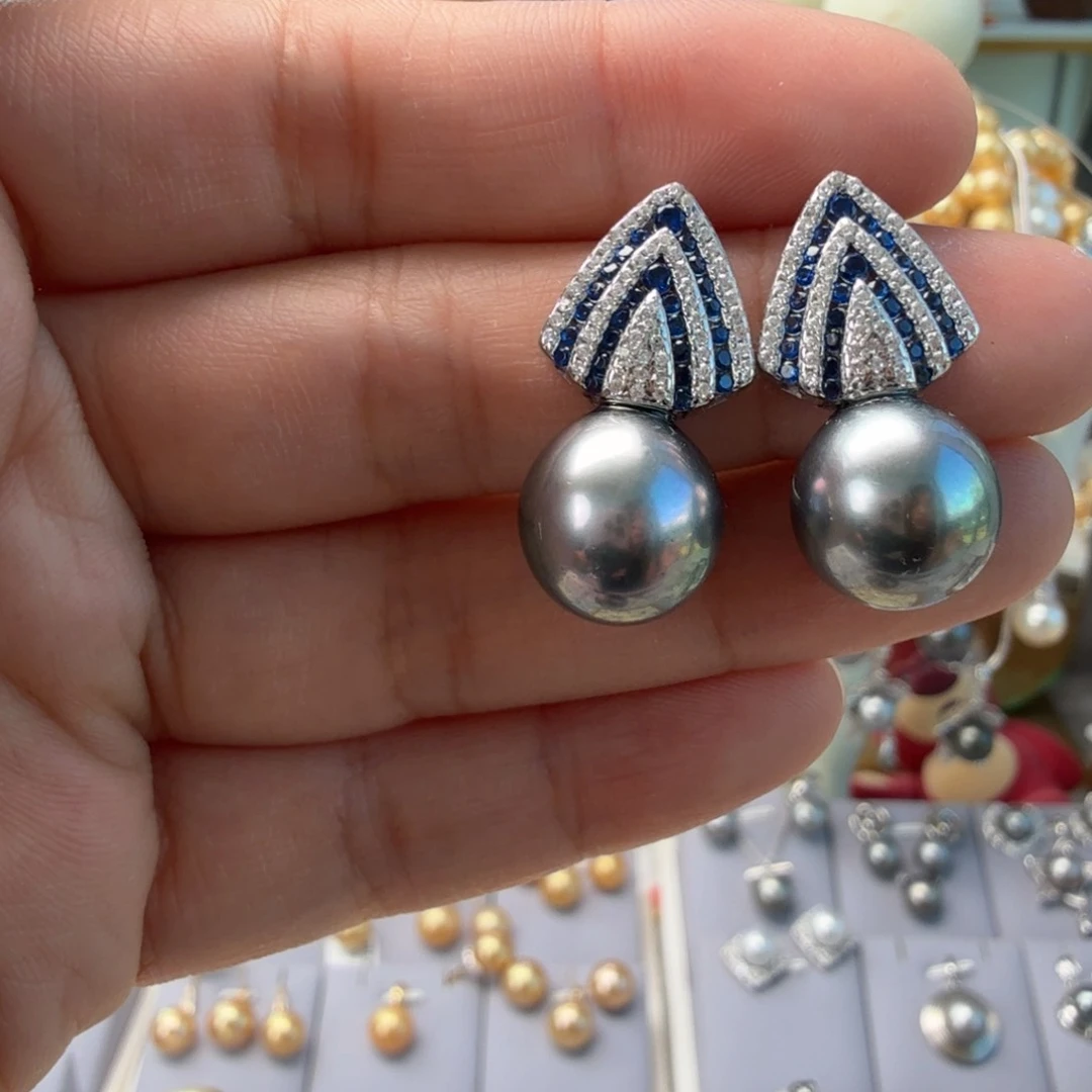 银S925镶嵌耳饰海水珍珠
