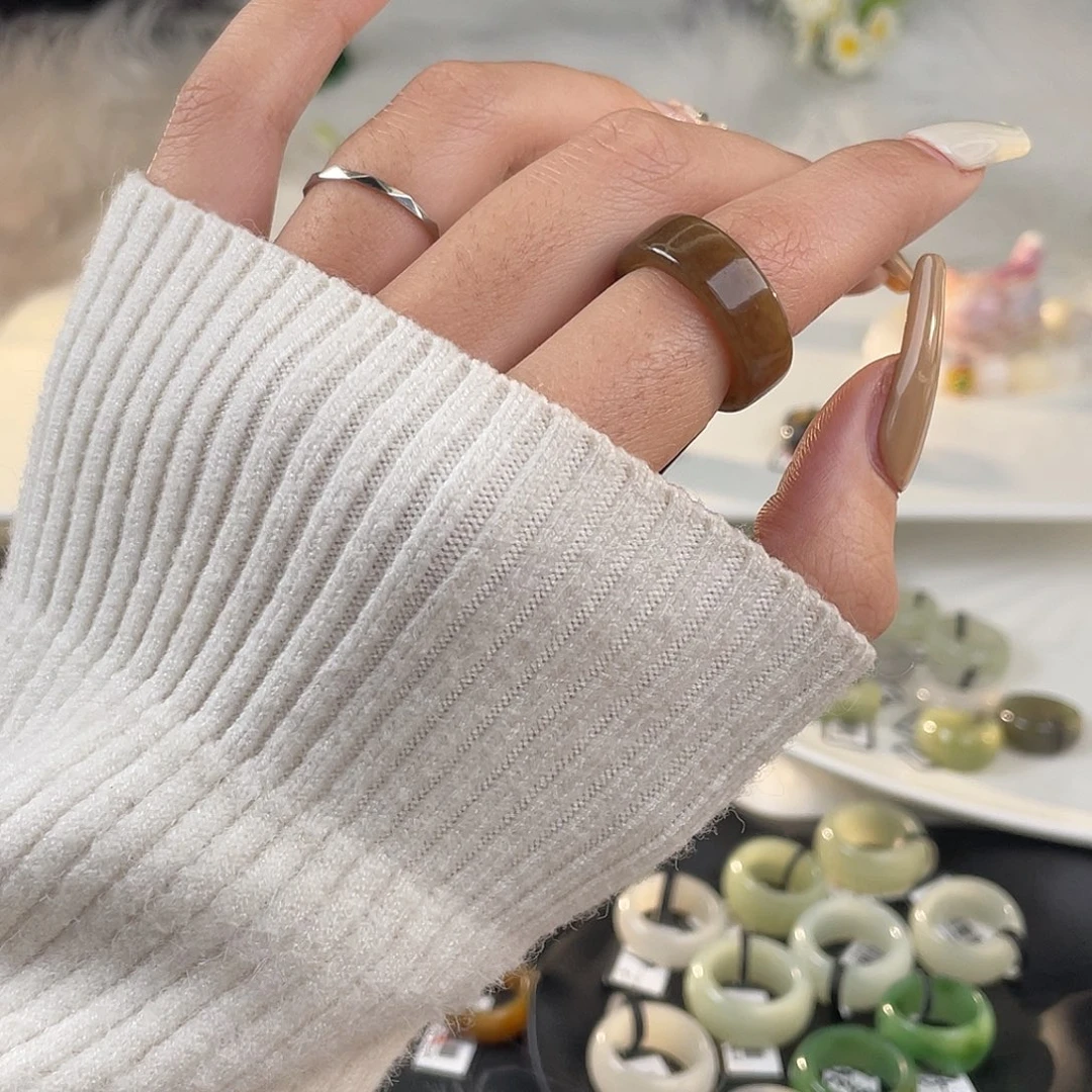 和田玉未镶嵌戒指U77糖窄圆切16.8mm