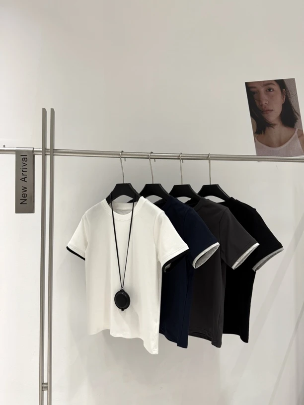 2025简约T恤袖口拼接9029