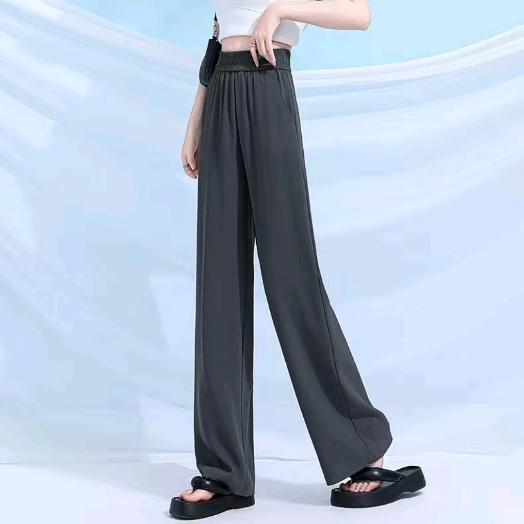 阔腿裤纯色夏季高腰薄款休闲裤直筒休闲拖地显瘦百搭