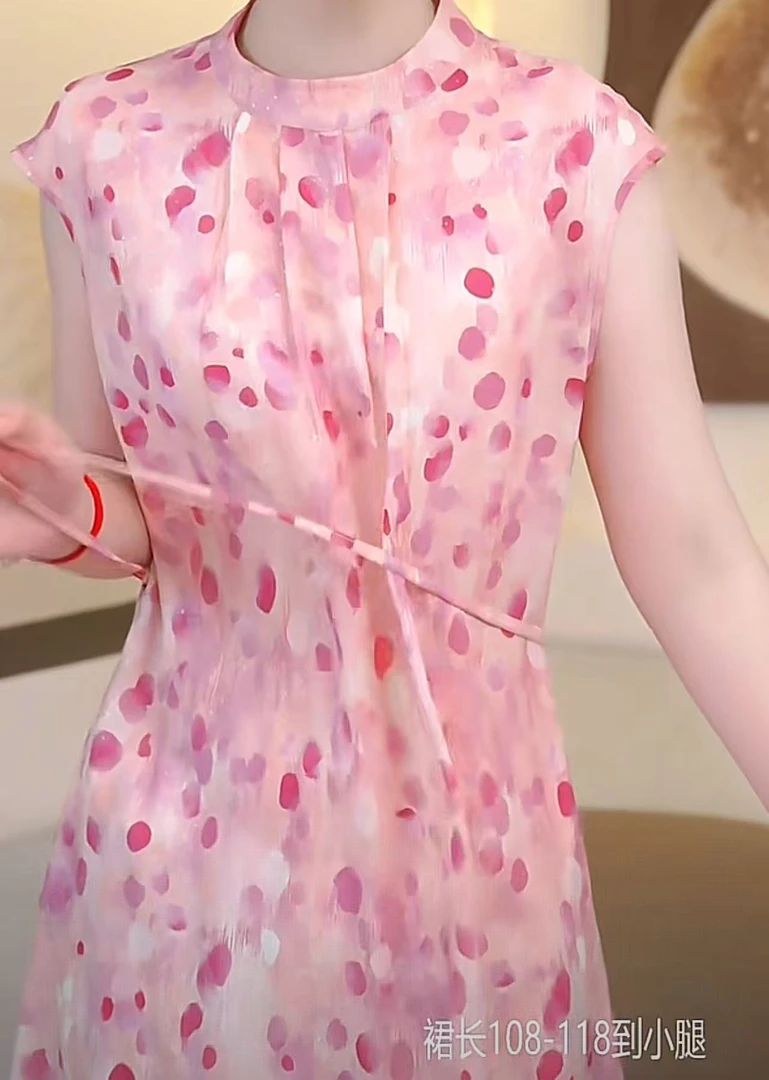 S休闲百搭印花裙2025夏季新款气质百搭高级感无袖连衣裙