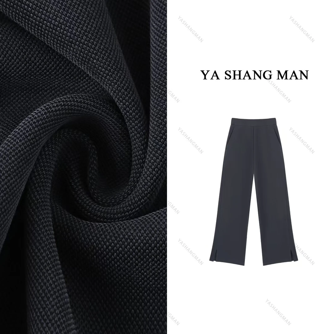 【LULU同款】YASHANGMAN2025夏季新款高腰珠地阔腿显瘦休闲裤25908