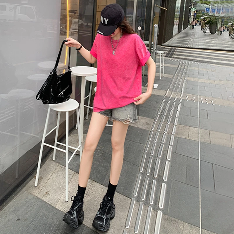 潮牌灰色短袖T恤女夏季新款美式炸街设计感小众宽松简约半袖上衣