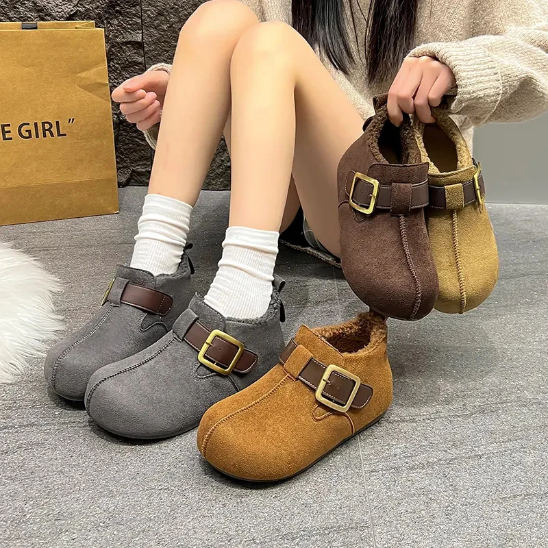 5CM增高加绒保暖勃肯鞋女2025秋冬季新款魔术贴高帮丑萌雪地棉