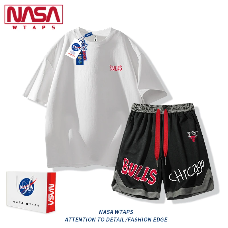 NASA WTAPS潮牌冰丝短袖休闲套装男款夏季运动篮球速干短裤两件装