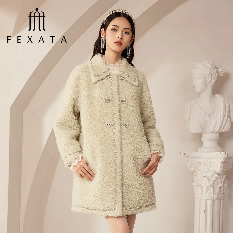 【小朱专属】FEXATA斐格思女保暖毛绒中长款国风羊剪绒外套