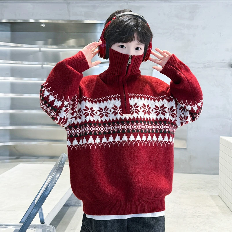 男童POLO衫毛衣2025新款秋冬款男孩圣诞大儿童冬装加厚年衣洋气潮